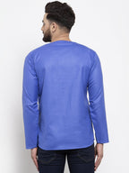 Jompers Men Blue Solid Straight Short Kurta | Grocsy