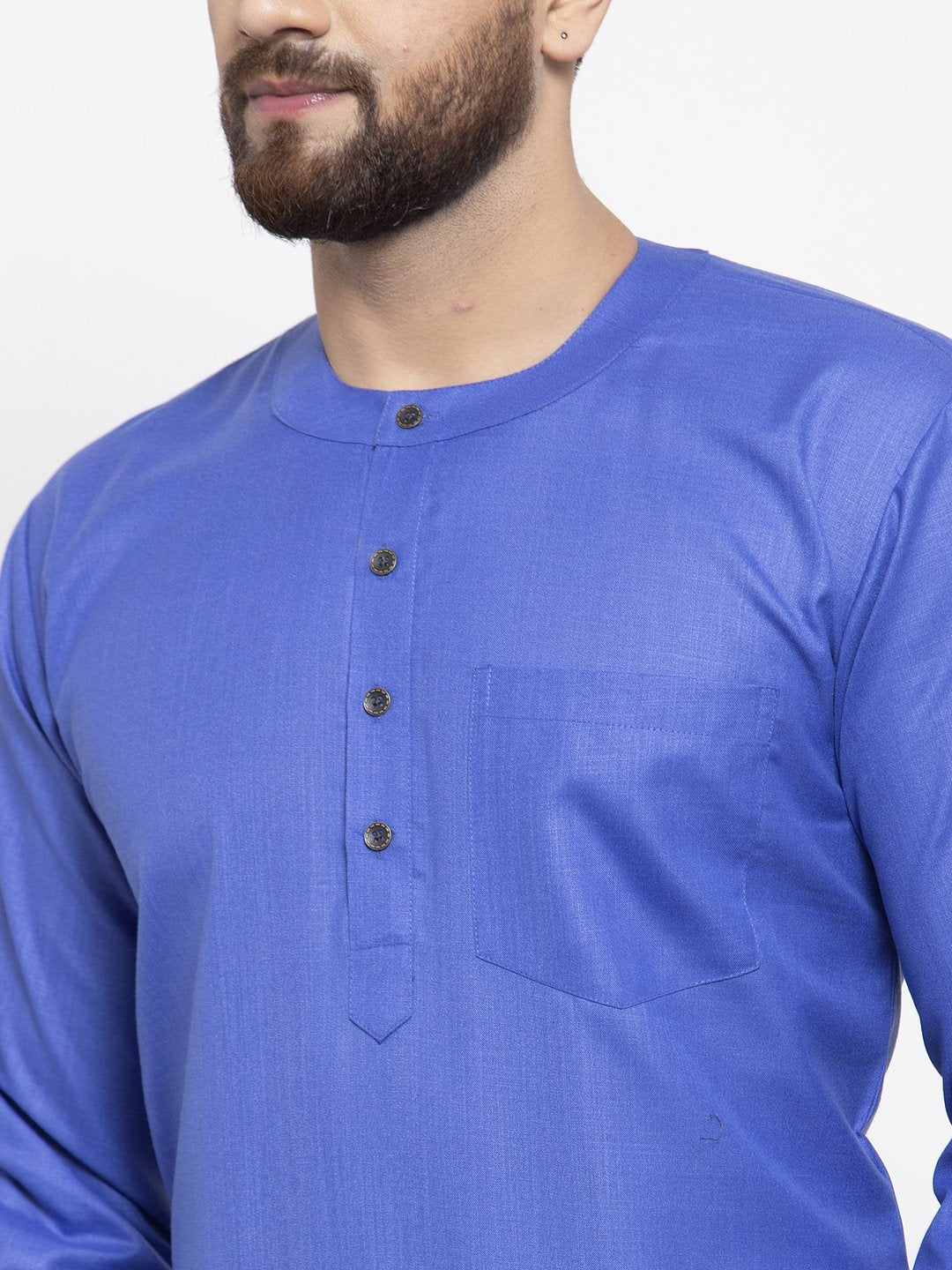 Jompers Men Blue Solid Straight Short Kurta | Grocsy
