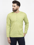 Jompers Men Green Solid Straight Short Kurta | Grocsy