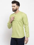 Jompers Men Green Solid Straight Short Kurta | Grocsy