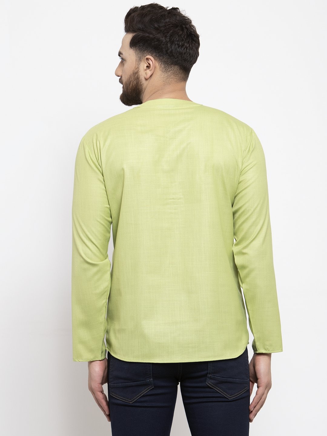 Jompers Men Green Solid Straight Short Kurta | Grocsy