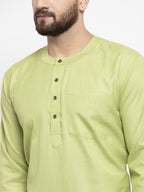 Jompers Men Green Solid Straight Short Kurta | Grocsy