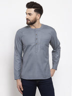 Jompers Men Grey Solid Straight Short Kurta | Grocsy