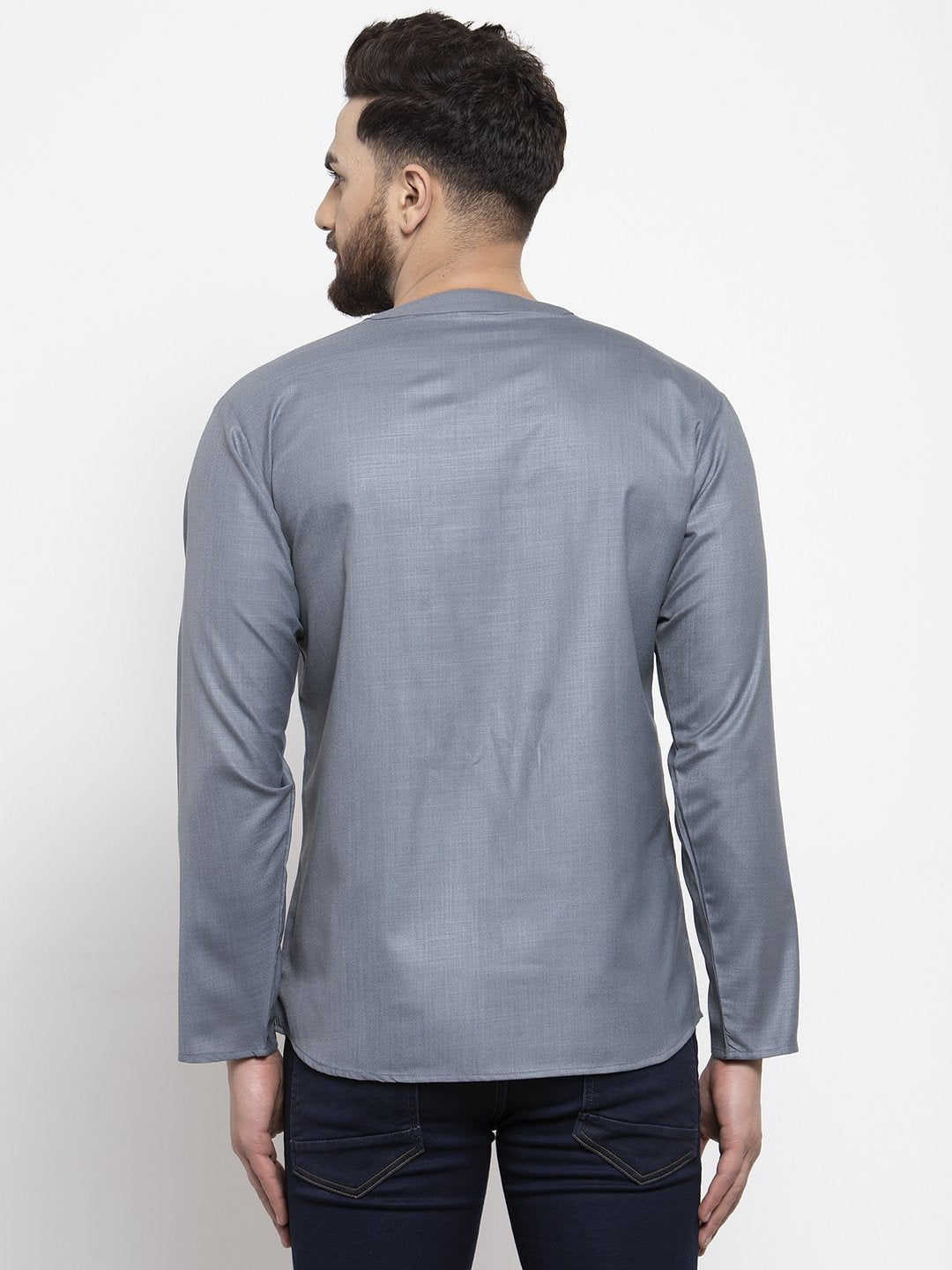 Jompers Men Grey Solid Straight Short Kurta | Grocsy