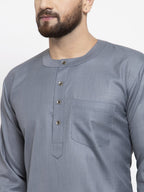 Jompers Men Grey Solid Straight Short Kurta | Grocsy