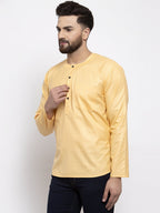Jompers Men Mustard Solid Straight Short Kurta | Grocsy