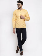 Jompers Men Mustard Solid Straight Short Kurta | Grocsy