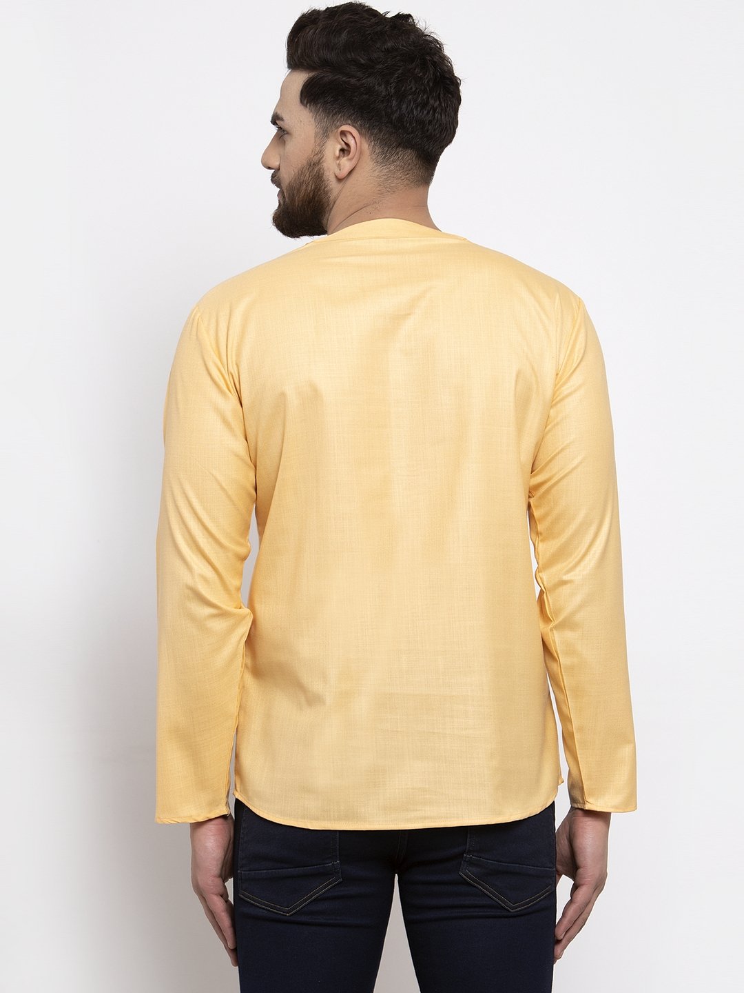 Jompers Men Mustard Solid Straight Short Kurta | Grocsy
