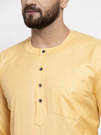 Jompers Men Mustard Solid Straight Short Kurta | Grocsy