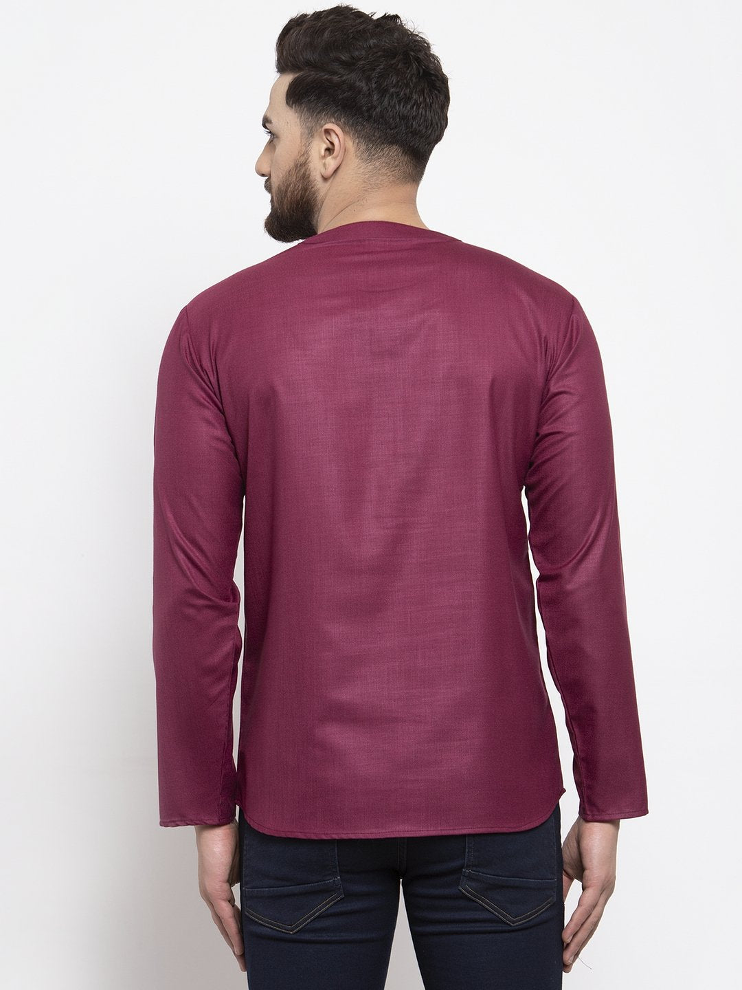 Jompers Men Purple Solid Straight Short Kurta | Grocsy