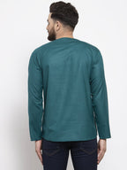 Jompers Men Teal Solid Straight Short Kurta | Grocsy