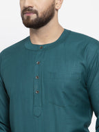 Jompers Men Teal Solid Straight Short Kurta | Grocsy