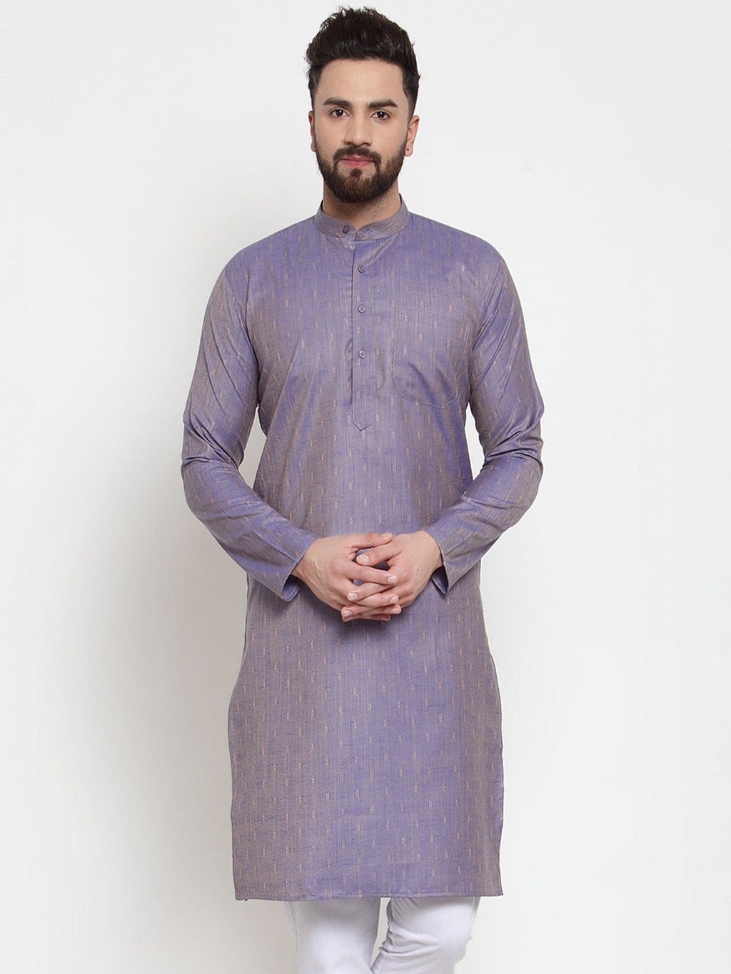 Jompers Men's Blue & White Self Design Kurta Only | Grocsy