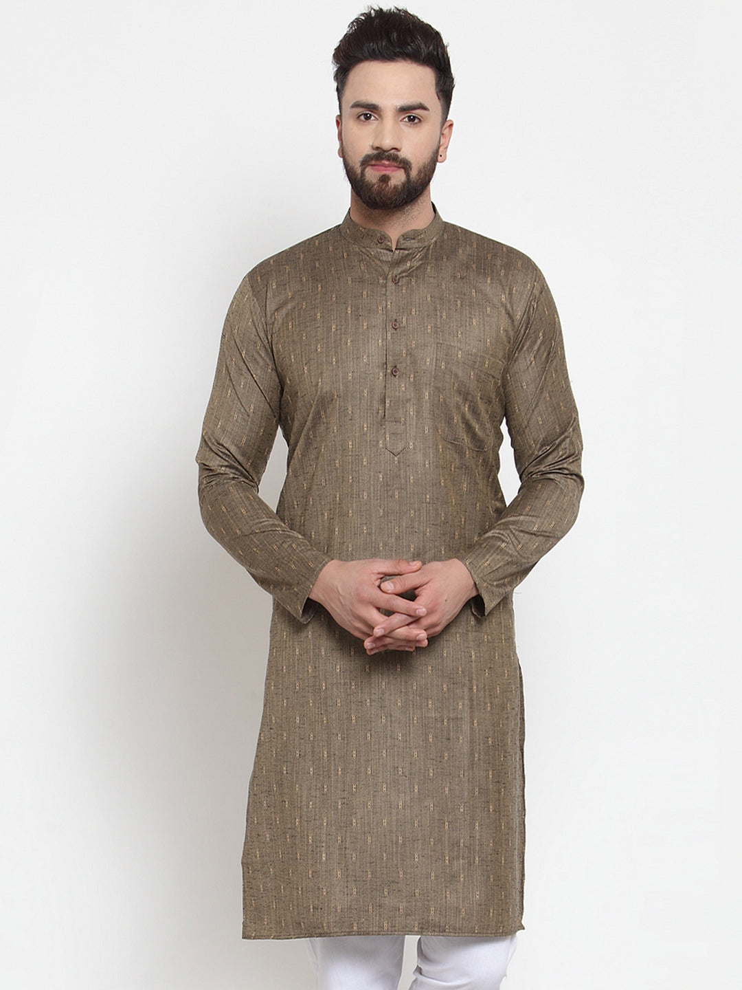 Jompers Men Bronze & White Self Design Kurta Only | Grocsy