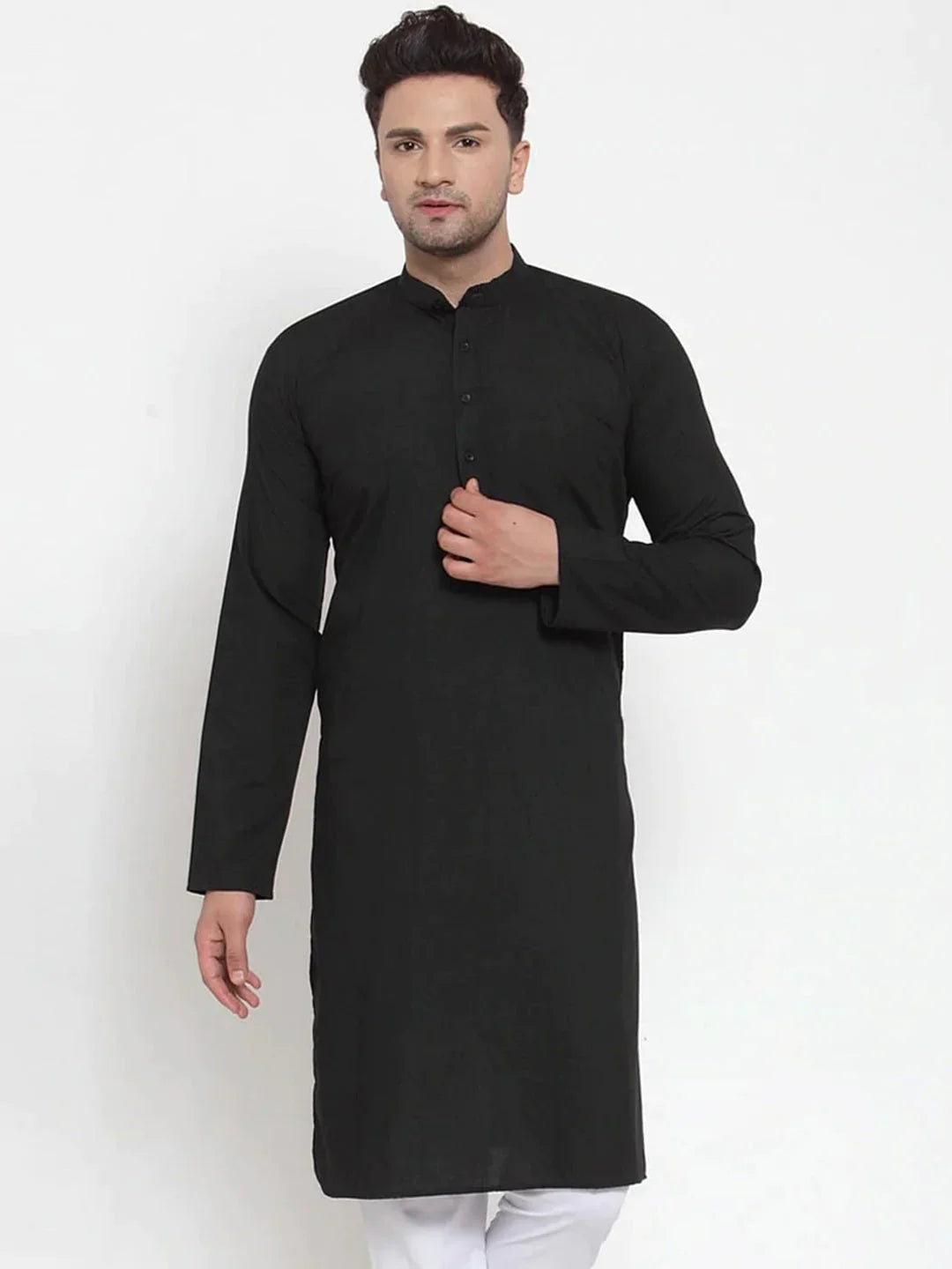 Jompers Men's Black Cotton Solid Kurta Only | Grocsy