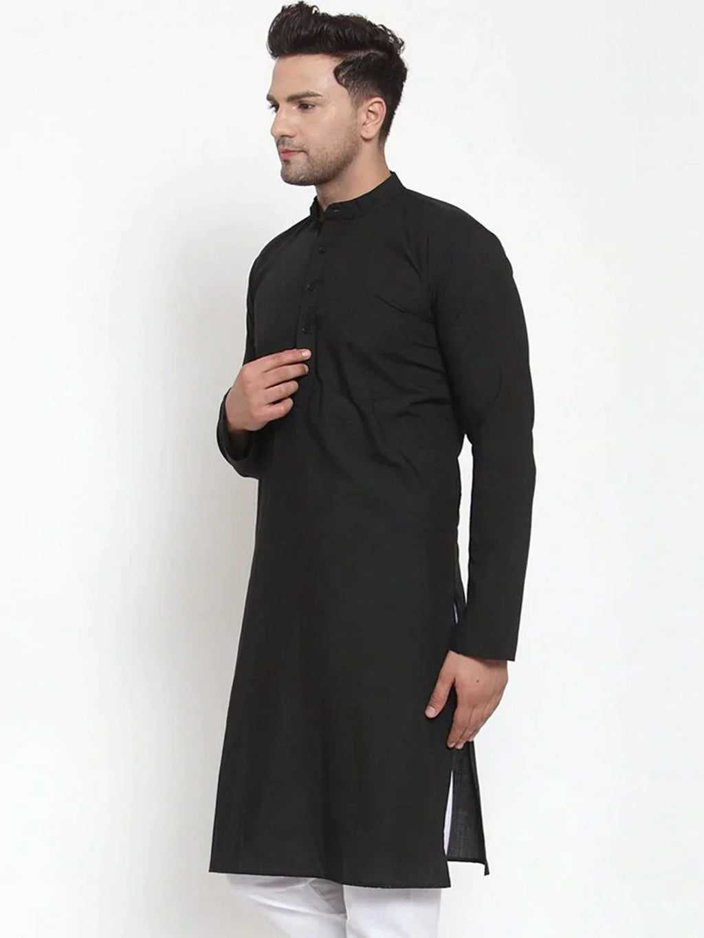 Jompers Men's Black Cotton Solid Kurta Only | Grocsy