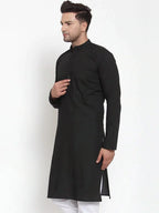 Jompers Men's Black Cotton Solid Kurta Only | Grocsy