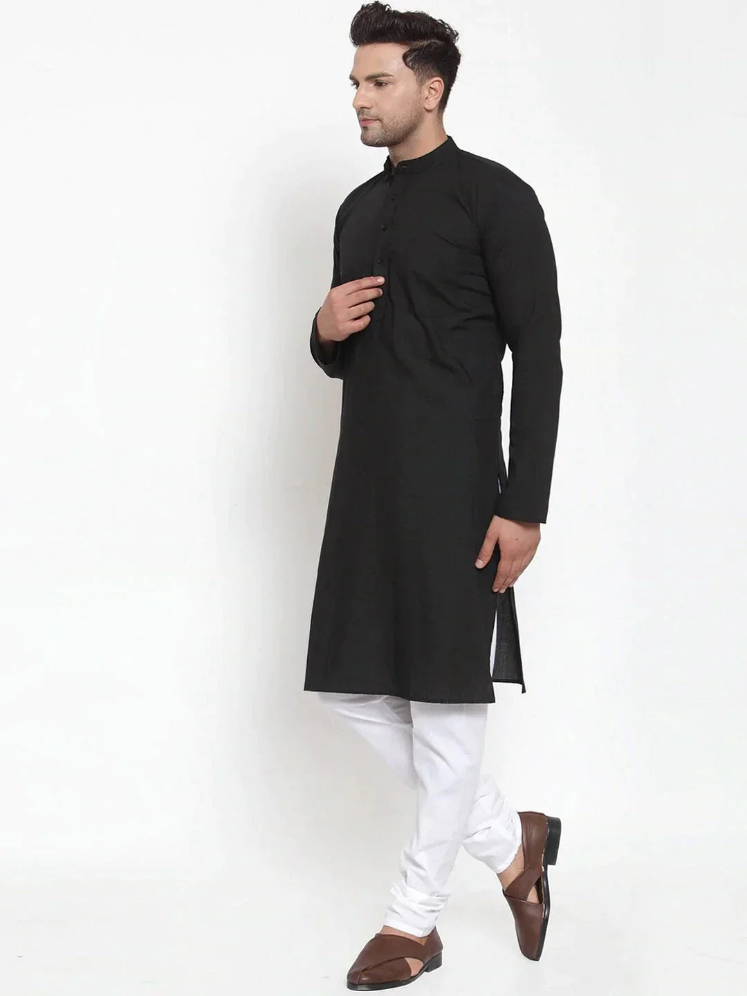 Jompers Men's Black Cotton Solid Kurta Only | Grocsy
