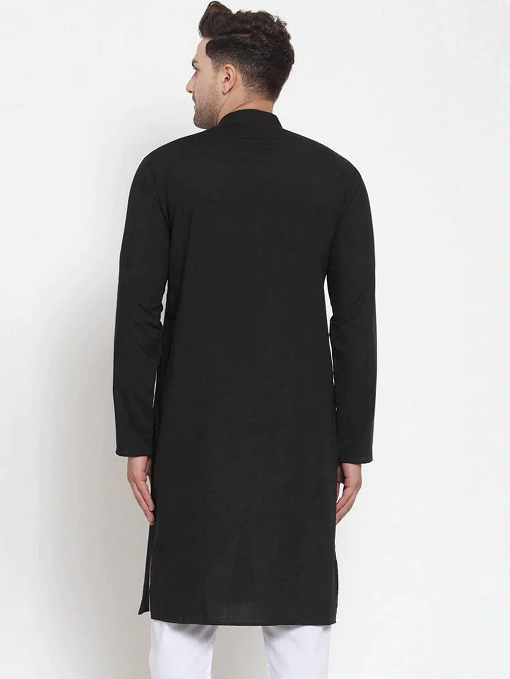 Jompers Men's Black Cotton Solid Kurta Only | Grocsy