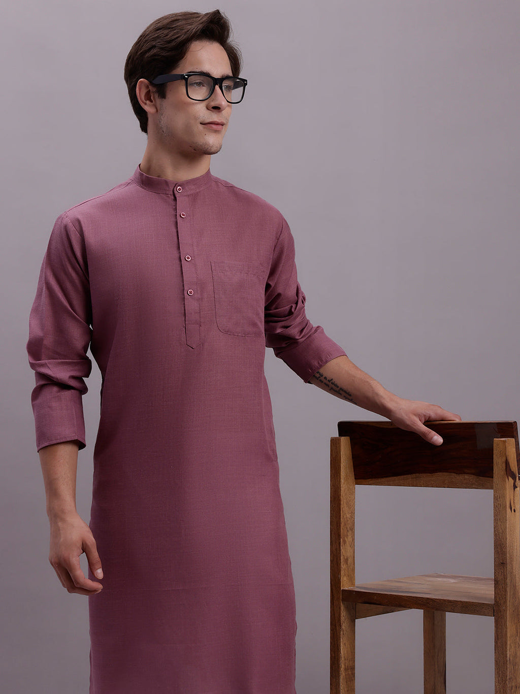 Jompers Men's Cotton Solid Kurta - Magenta | Grocsy