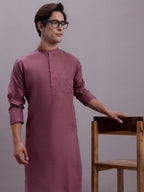 Jompers Men's Cotton Solid Kurta - Magenta | Grocsy