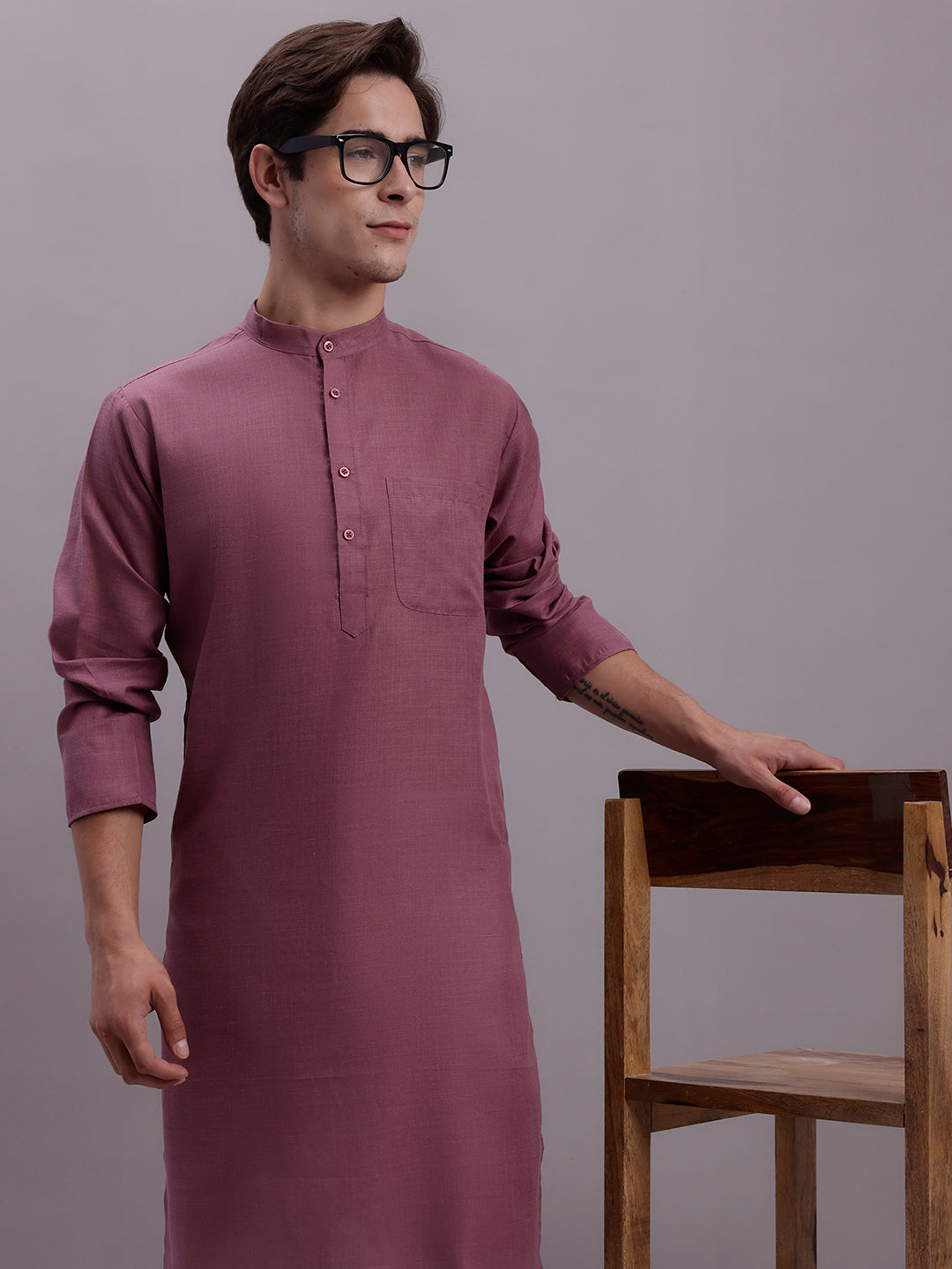 Jompers Men's Cotton Solid Kurta - Magenta | Grocsy