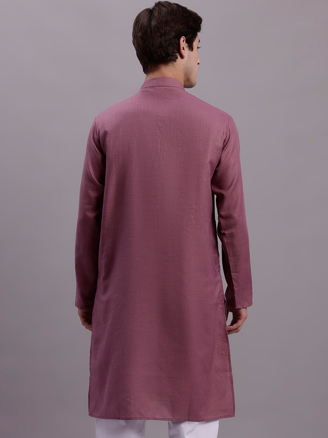 Jompers Men's Cotton Solid Kurta - Magenta | Grocsy