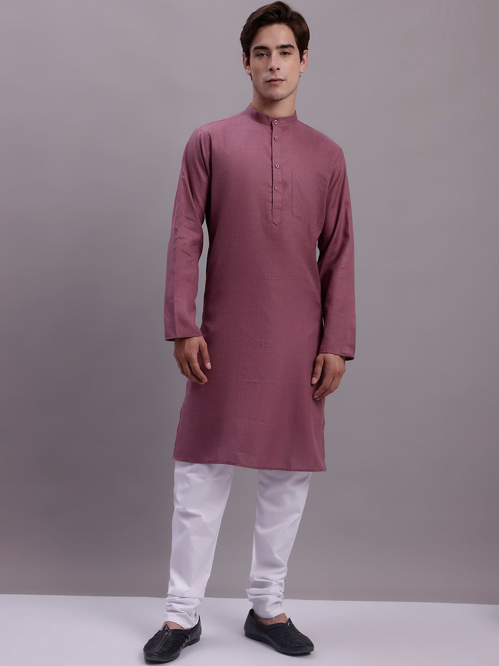 Jompers Men's Cotton Solid Kurta - Magenta | Grocsy