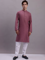 Jompers Men's Cotton Solid Kurta - Magenta | Grocsy