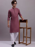 Jompers Men's Cotton Solid Kurta - Magenta | Grocsy