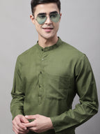 Jompers Men's Cotton Solid Kurta - Mehndi | Grocsy