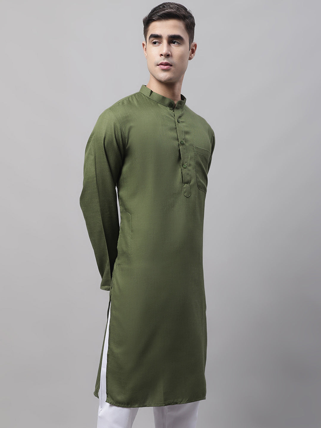 Jompers Men's Cotton Solid Kurta - Mehndi | Grocsy