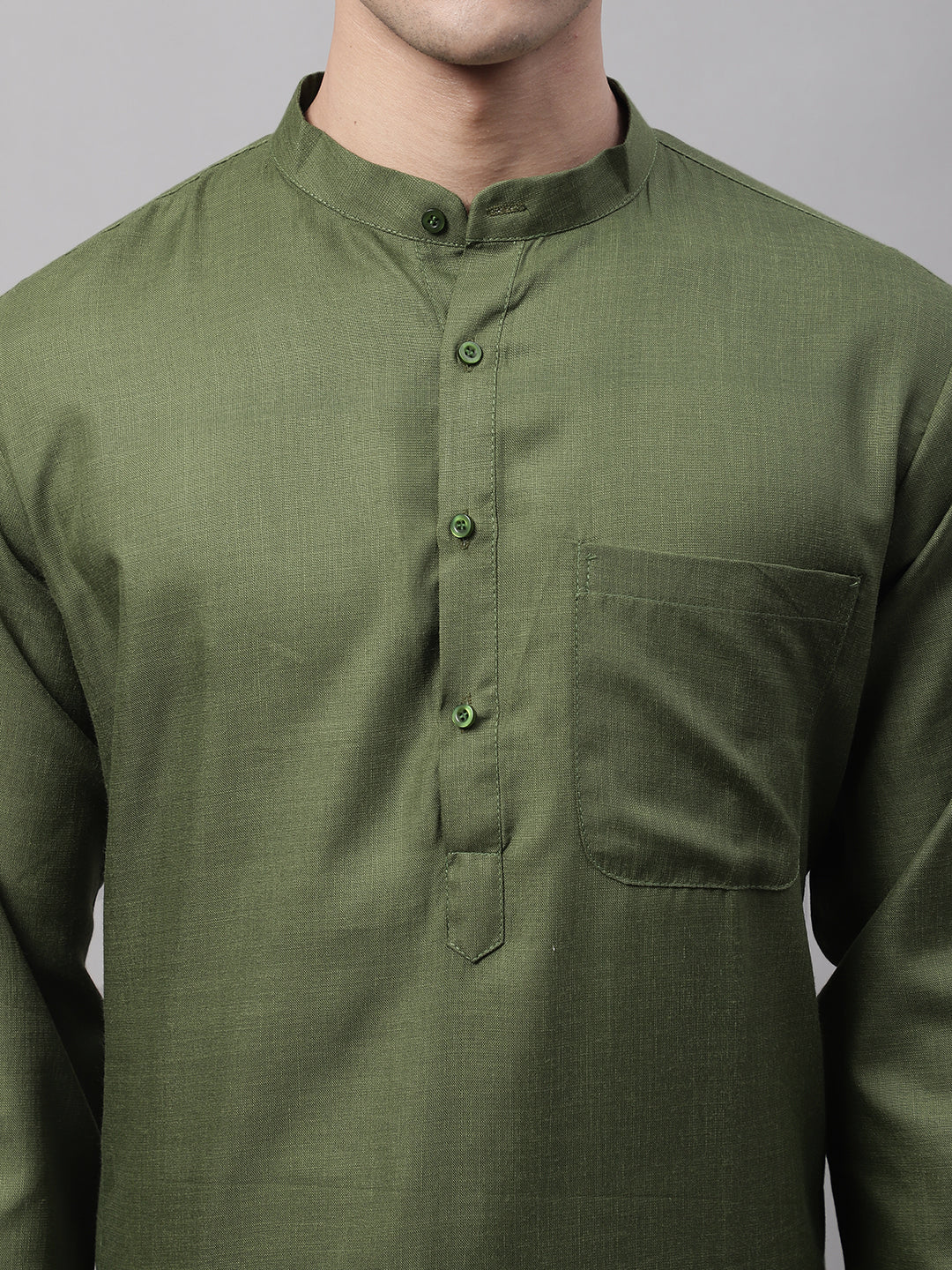 Jompers Men's Cotton Solid Kurta - Mehndi | Grocsy
