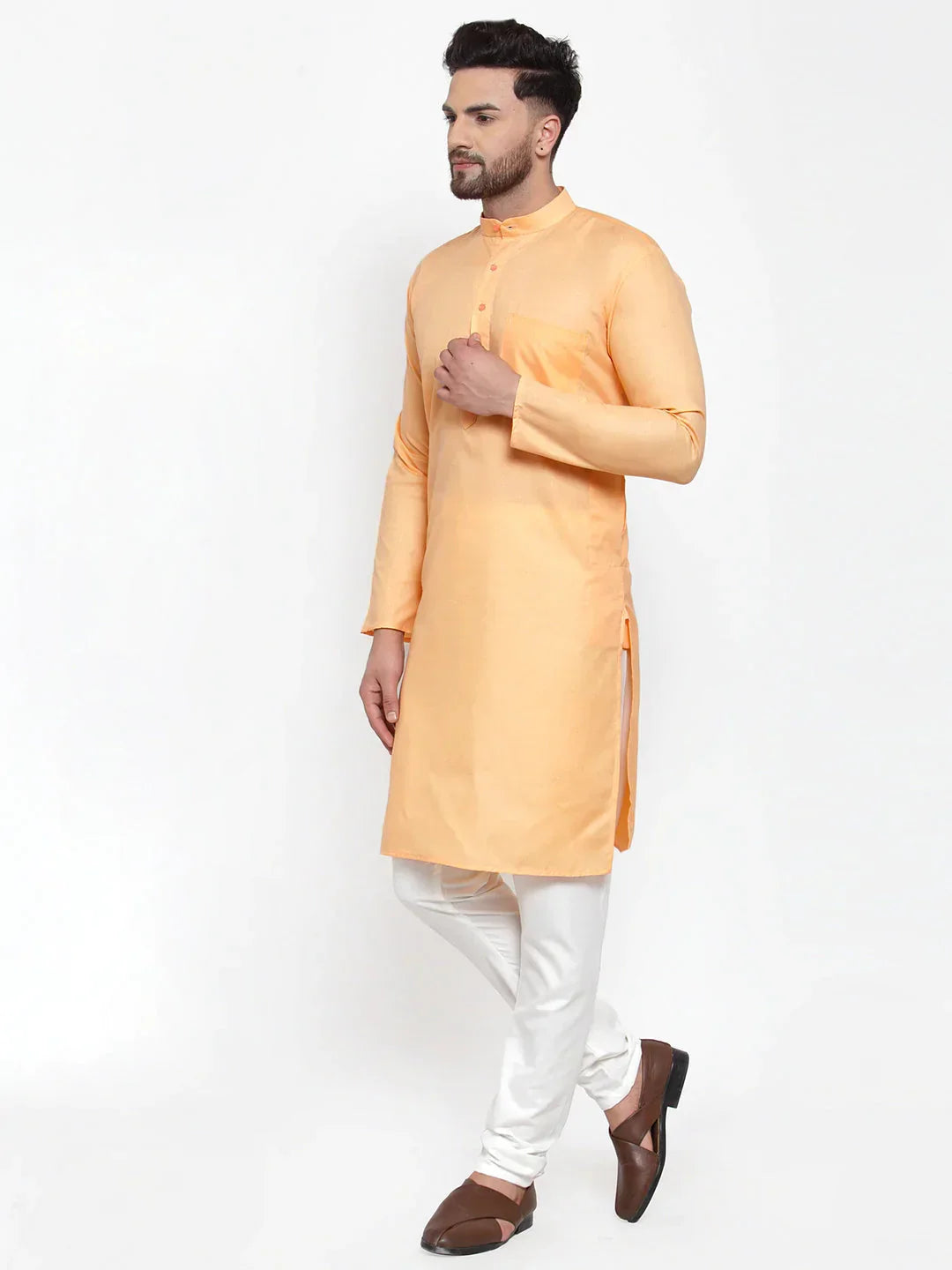 Jompers Men's Orange Cotton Solid Kurta Only | Grocsy
