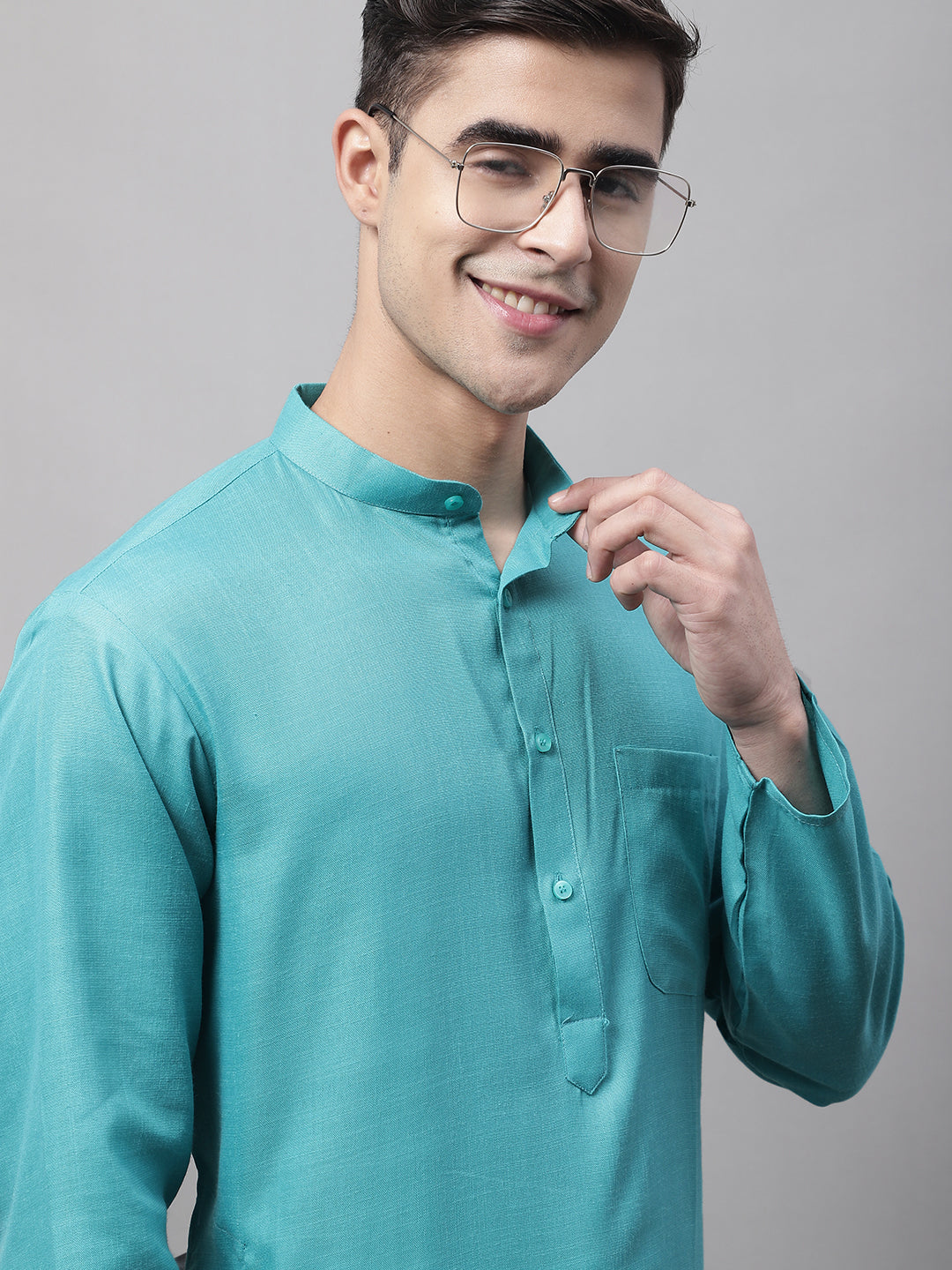 Jompers Men's Cotton Solid Kurta - Rama | Grocsy