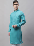 Jompers Men's Cotton Solid Kurta - Rama | Grocsy