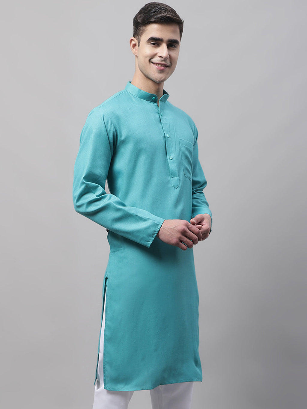 Jompers Men's Cotton Solid Kurta - Rama | Grocsy