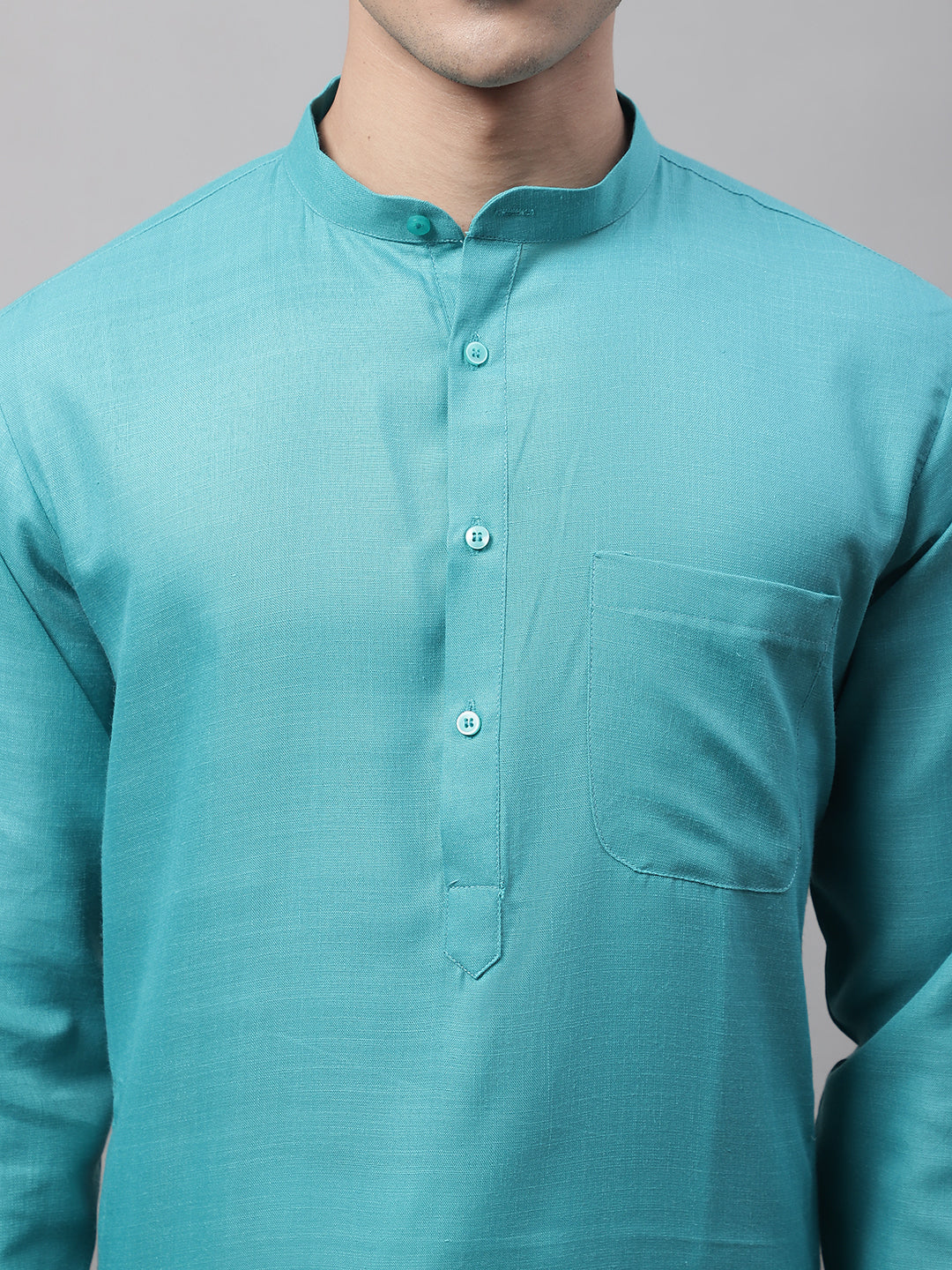 Jompers Men's Cotton Solid Kurta - Rama | Grocsy