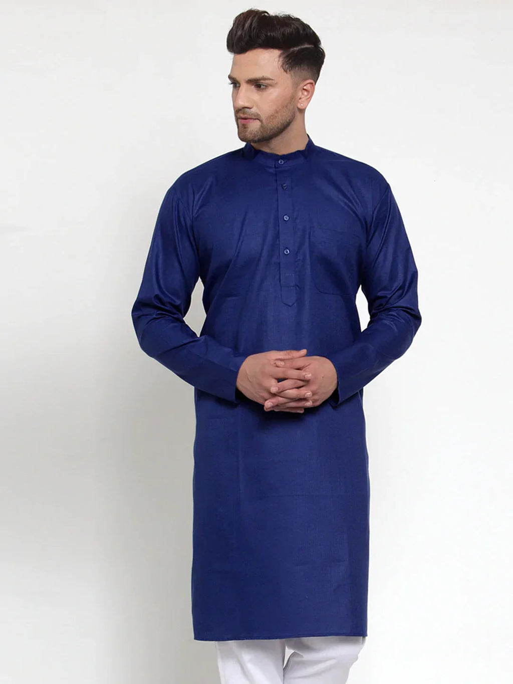 Jompers Men's Royal Blue Cotton Solid Kurta Only | Grocsy