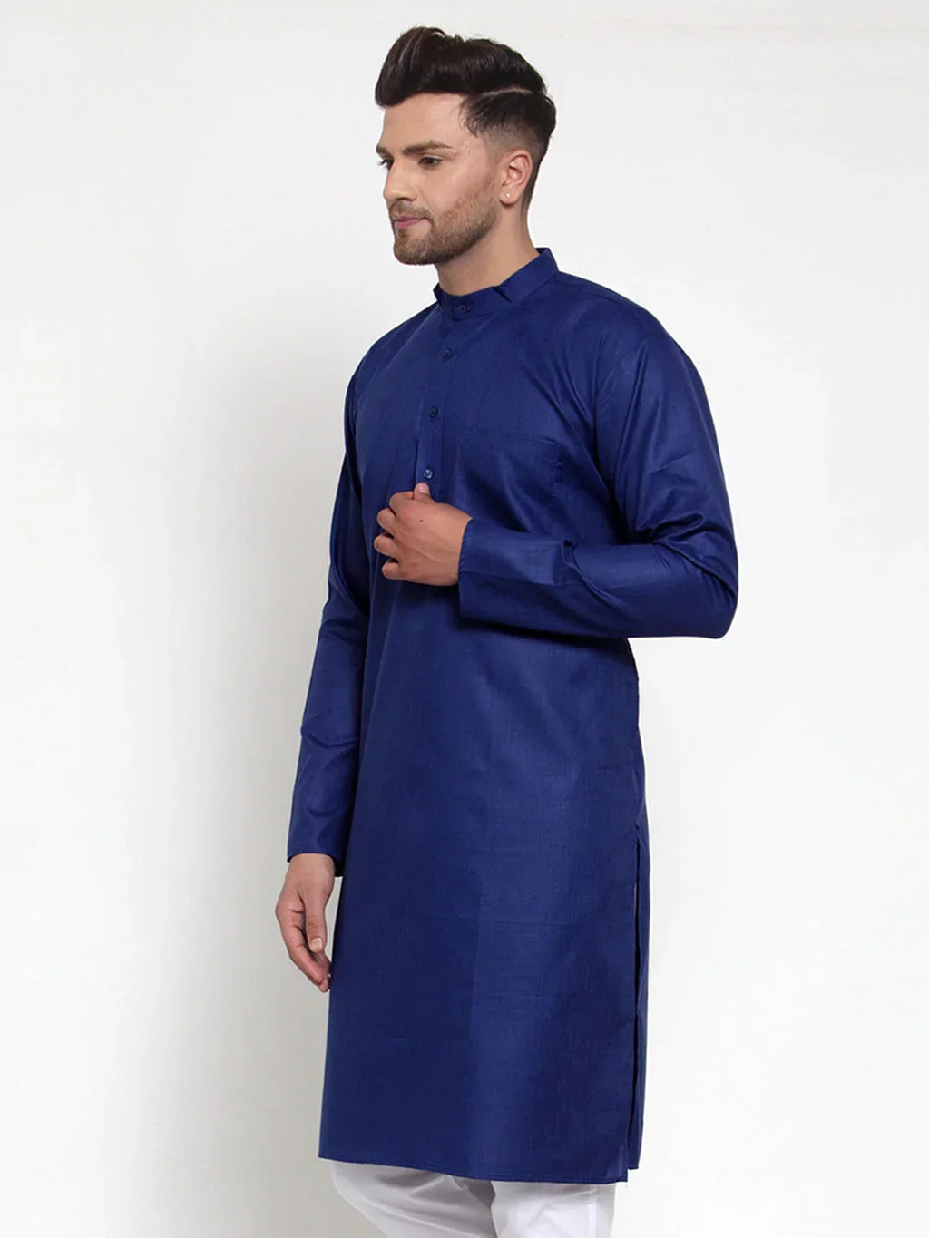 Jompers Men's Royal Blue Cotton Solid Kurta Only | Grocsy