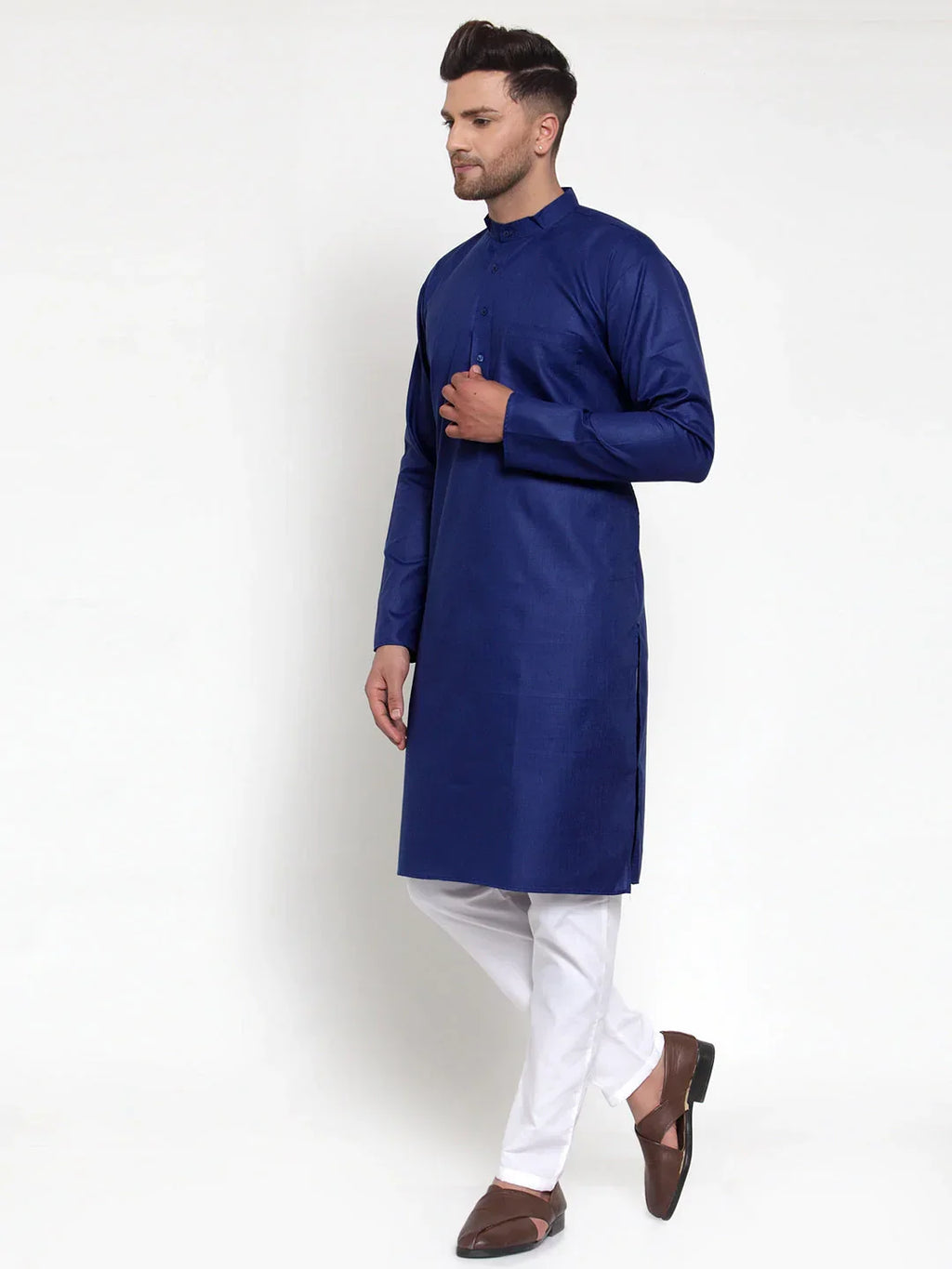 Jompers Men's Royal Blue Cotton Solid Kurta Only | Grocsy