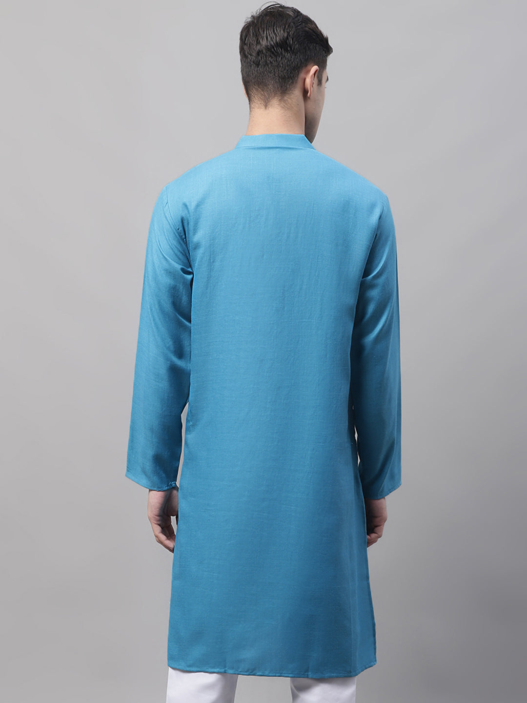 Jompers Men's Cotton Solid Kurta - Teal | Grocsy