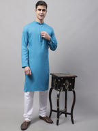 Jompers Men's Cotton Solid Kurta - Teal | Grocsy