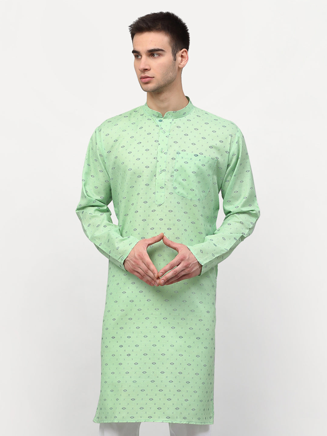 Jompers Men's Green Printed Cotton Kurta Only | Grocsy