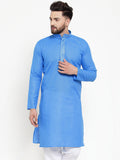 Jompers Men Blue & White Embroidered Kurta Only | Grocsy