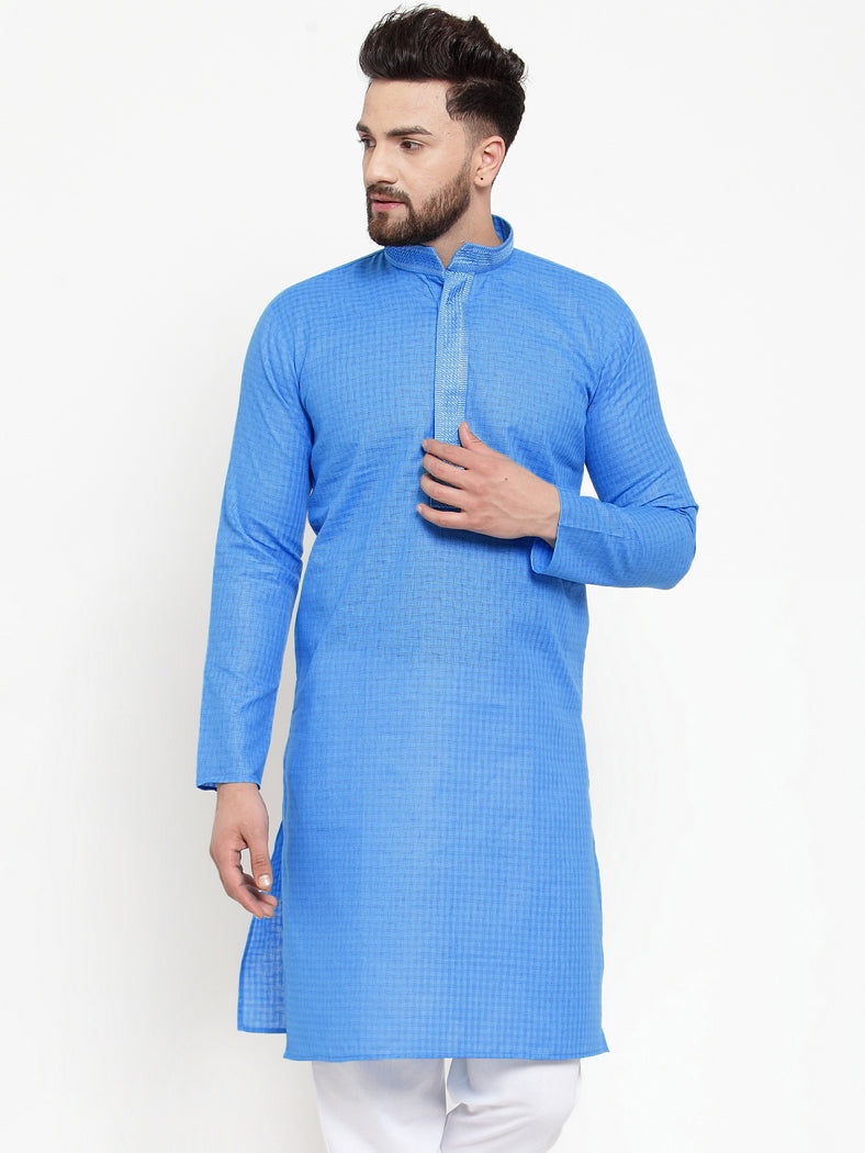 Jompers Men Blue & White Embroidered Kurta Only | Grocsy
