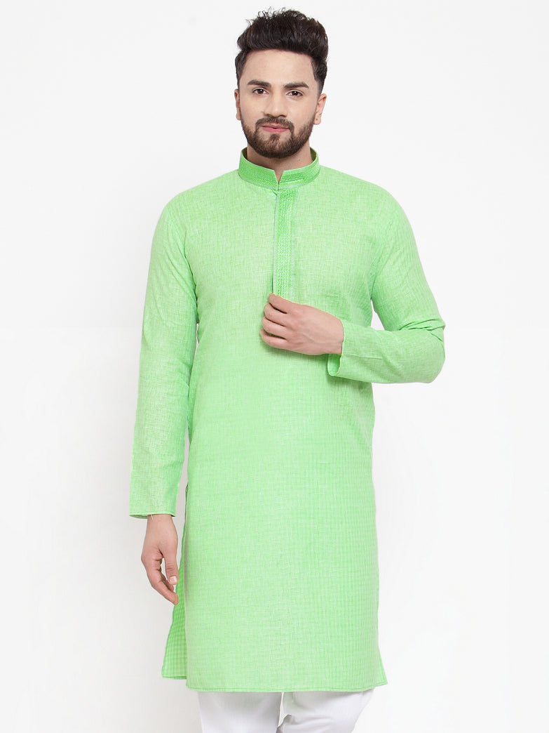 Jompers Men Green & White Embroidered Kurta Only | Grocsy