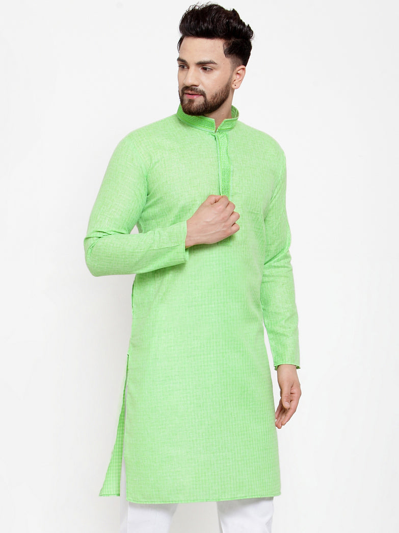 Jompers Men Green & White Embroidered Kurta Only | Grocsy