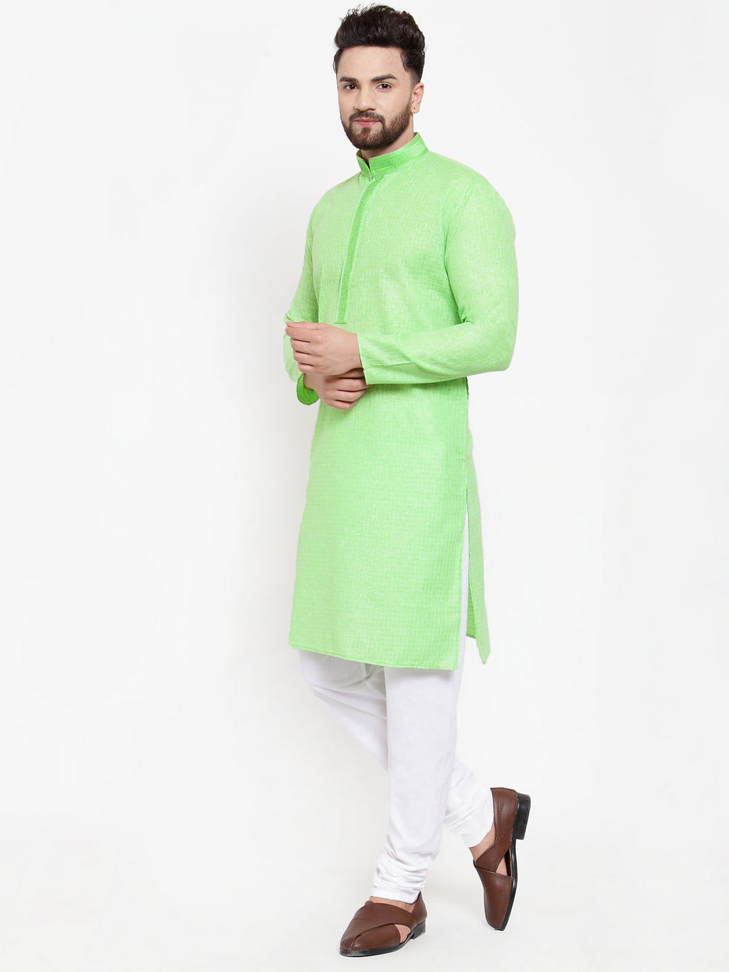 Jompers Men Green & White Embroidered Kurta Only | Grocsy