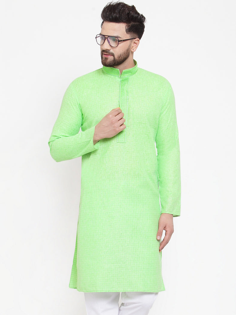 Jompers Men Green & White Embroidered Kurta Only | Grocsy